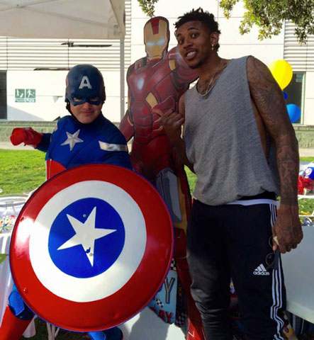 Nick Young of the LA Lakers With Captain America